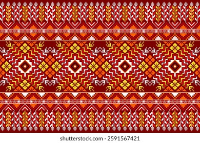 Pixel ethnic  pattern oriental traditional. Design fabric pattern textile African, Aztec African America Indian seamless. Floral pixel art pattern on navy background  vector illustration
