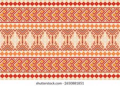 Patrón étnico de píxeles oriental tradicional. Diseño de la tela del patrón textil africano, azteca africano América india sin costuras. Patrón floral del arte del pixel en la Ilustración vectorial de fondo azul marino