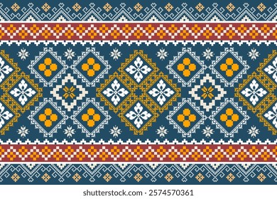 Pixel ethnic pattern. Traditional Ukrainian Cross-Stitch Embroidery. Ethnic oriental Pixel pattern background. Abstract,vector,illustration. Texture,clothing,frame,decoration,rug wallpaper, carpet,