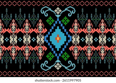 Pixel ethnic pattern. Traditional Ukrainian Cross-Stitch Embroidery. Ethnic oriental Pixel pattern background. Abstract,vector,illustration. Texture,clothing,frame,decoration,rug wallpaper, carpet,