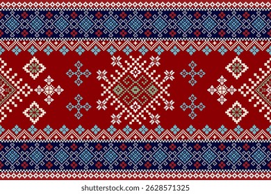 Padrão étnico de pixel. Bordado tradicional ucraniano Cross-Stitch. Fundo padrão étnico do Pixel oriental. Resumo,vetor,ilustração. Textura,roupas,quadro,decoração,papel de parede tapete, tapete,