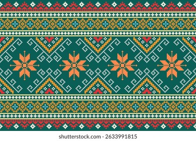 Pixel ethnic pattern. Traditional Ukrainian Cross-Stitch Embroidery. Ethnic oriental Pixel pattern background. Abstract,vector,illustration. Texture,clothing,frame,decoration,rug wallpaper, carpet