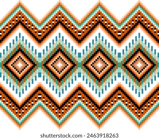 Pixel ethnic pattern, Vector embroidery pattern background, Geometric traditional triangle style,color pattern knitting vintage, Design for textile, fabric, batik, kaftan, fibres