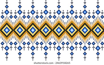 Pixel ethnic pattern, Vector embroidery pattern background, Geometric traditional triangle style,color pattern knitting vintage, Design for textile, fabric, batik, kaftan, fibres