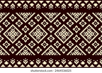 Pixel ethnic pattern, Vector embroidery pattern background, Geometric traditional triangle style, Blue and orange pattern knitting vintage, Design for textile, fabric, batik, kaftan, fibres