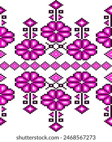 Pixel ethnic pattern, Vector embroidery pattern background, Geometric traditional triangle style, Blue and orange pattern knitting vintage, Design for textile, fabric, batik, kaftan, fibres