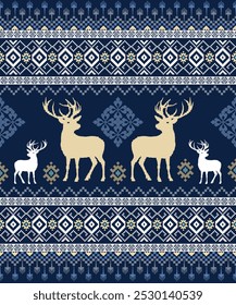 Pixel ethnic seamless pattern. Cross stitch embroidery pattern. Christmas abstract background, Design for fabric, curtain, carpet ,scarf, rug. pixel textile fabric illustration vector. 