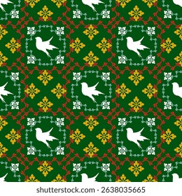 Pixel ethnic seamless pattern. Cross stitch embroidery pattern. Background, Design for fabric, curtain, carpet ,scarf. pixel textile fabric illustration vector. White bird.