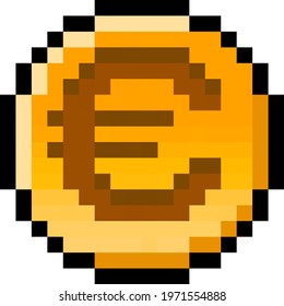 Pixel Euro coin - isolated, vector
