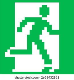 Pixel exit way icon vector for emergency signs, escape routes, and directional visuals. Ideal for games, UI design, pixel security themes, and safe navigation displays.