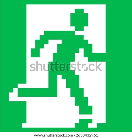 Pixel exit way icon vector for emergency signs, escape routes, and directional visuals. Ideal for games, UI design, pixel security themes, and safe navigation displays.