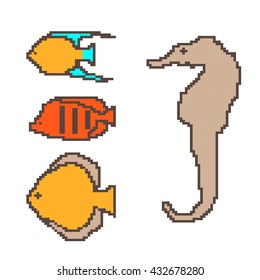 Pixel exotic fish vector set