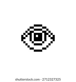 Pixel eye icon, retro 8-bit. Suitable for UI elements, game interfaces, emotion indicators, chat systems, and digital design.
