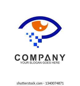 Pixel eye logo. Vision icon. Eye care vector logo.