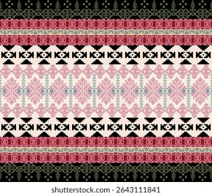 Padrão de tecido pixel, abstrato, étnico, estilo pixel, padrão de tecido completo, rosa, preto, para têxtil, pano, roupas, cortina, tapete, travesseiro, ilustração, vetor.