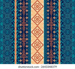 Pixel stof patroon, abstract, etnisch, pixel stijl, volledige stof patroon, mint groen gele kleur voor textiel, doek, kleding, gordijn, tapijt, kussen, illustratie, vector.