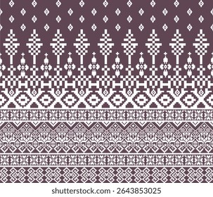 Padrão de tecido pixel, abstrato, étnico, estilo pixel, padrão de tecido completo, roxo pastel, branco para têxtil, pano, roupas, cortinas, tapetes, travesseiros, ilustração vetorial.