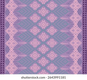 Padrão de tecido pixel, abstrato, étnico, estilo pixel, padrão de tecido completo, roxo, rosa, verde menta para têxtil, pano, roupas, cortinas, tapetes, travesseiros, ilustração vetorial.
