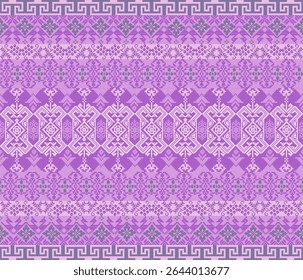 Padrão de tecido pixel, abstrato, étnico, estilo pixel, padrão de tecido completo, roxo, verde hortelã, rosa para têxtil, pano, roupas, cortinas, tapetes, travesseiros, ilustração vetorial.