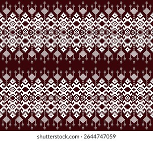 Padrão de tecido de pixel, abstrato, étnico, estilo de pixel, padrão de tecido completo, cor vermelha de sangue para têxtil, pano, roupas, cortinas, tapetes, travesseiros, ilustração vetorial.