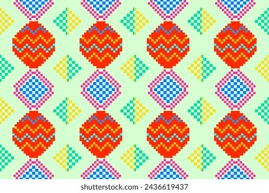 Pixel fabric pattern ethnic oriental pattern traditional design for season Easter clothing fabric textile African Indonesian Indian Latin America seamless pattern fabric print cloth dress carpet curta