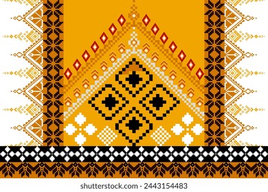 Pixel fabric pattern ethnic oriental traditional design fabric textile African Indonesian,Indian, America seamless pattern. Aztec style abstract vector illustration for print clothing, texture, fabric
