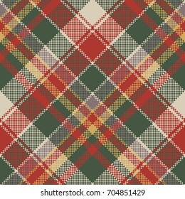 Pixel fabric texture classic plaid seamless pattern. Vector illustration.