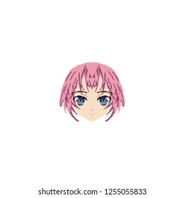 Pixel face anime girls. Coloring in squares. Smile for chat, games.