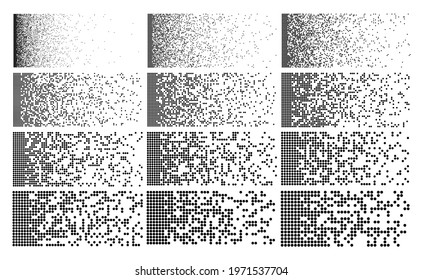 Pixel fade pattern  Square halftone set  Digital data block image  Breaking matrix illustration  Abstract vector background and texture effect 