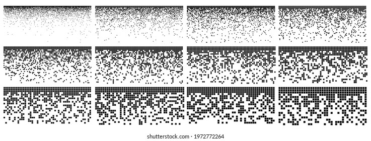 Pixel Fade Pattern. Square Halftone Set. Digital Data Block Image. Breaking Matrix Illustration. Abstract Vector Background With Texture Effect.