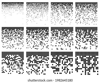 Pixel Fade Pattern. Square Halftone Set. Digital Data Block Image. Breaking Matrix Illustration. Abstract Vector Background With Texture Effect.