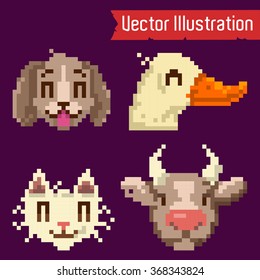 Pixel farm pet. Vector illustration.