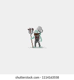 Pixel farmer zombie.8bit character.