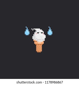 Pixel Fat Ghost On Ice Cream Cone.8bit Halloween.