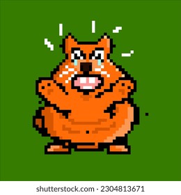 pixel fat red hamster is crying. 8-bit home mouse. Animal for indie video game assets in vector illustration. Cartoon Character. Animal Icon Concept art