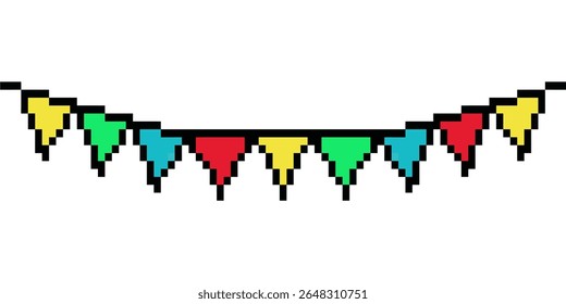 Vetor de bandeira do festival Pixel, combinando charme retrô com espírito comemorativo. Ideal para eventos de jogos, projetos nostálgicos ou festivais de temática digital que buscam um toque único e pixelizado.