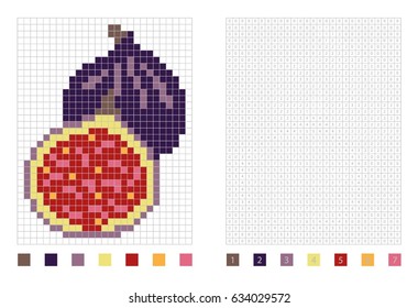 Pixel figs in the coloring page with numbered squares, vector illustration