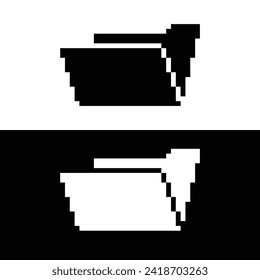 pixel File Folder icon.  Vector pixel art Folder8 bit logo for game