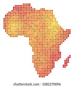 Pixel fire Africa Map. Vector territorial map in fire color tinges on a white background. Vector composition of Africa Map done of square spots.