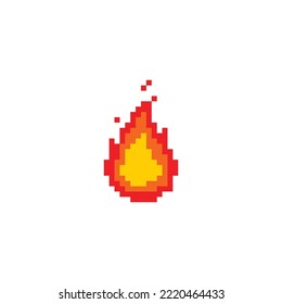 Fuego de píxeles. Fuego o llama. 8 bits. Concepto de explosión o incendio. Estilo de videojuego. Ilustración del vector