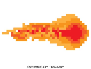 Pixel fire, burning flame. Isolated on white.