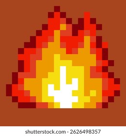 pixel fire close up. burning fire scene for pixel art concept game, fire flames in primitive square blocks