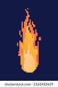 Pixel fire concept. Graphic elements in retro style for game and application development. Space and adventure, Old social media sticker, flame and fire, comet. Cartoon flat vector illustration