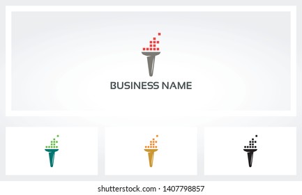 Pixel Fire Flame Torch Logo