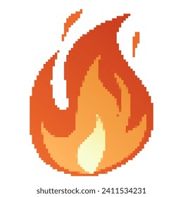 Pixel Fire flames. Cartoon campfire, bright fireball, heat wildfire and red hot bonfire, campfire, red fiery flames isolated. Vector illustration