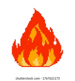 Pixel fire flames icons set. Old school computer graphic style