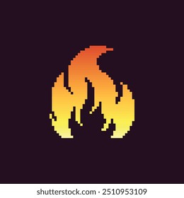 Pixel fire icon. Retro-style flame graphic orange and yellow gradient pixel art design