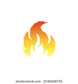 Ícone de pixel fire. Design gráfico de estilo retrô com pixel art de gradiente amarelo e laranja