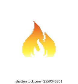 Pixel fire icon. Retro-style flame graphic orange and yellow gradient pixel art design