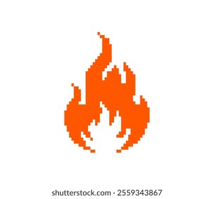 Pixel fire icon. Retro-style flame graphic orange and yellow gradient pixel art design